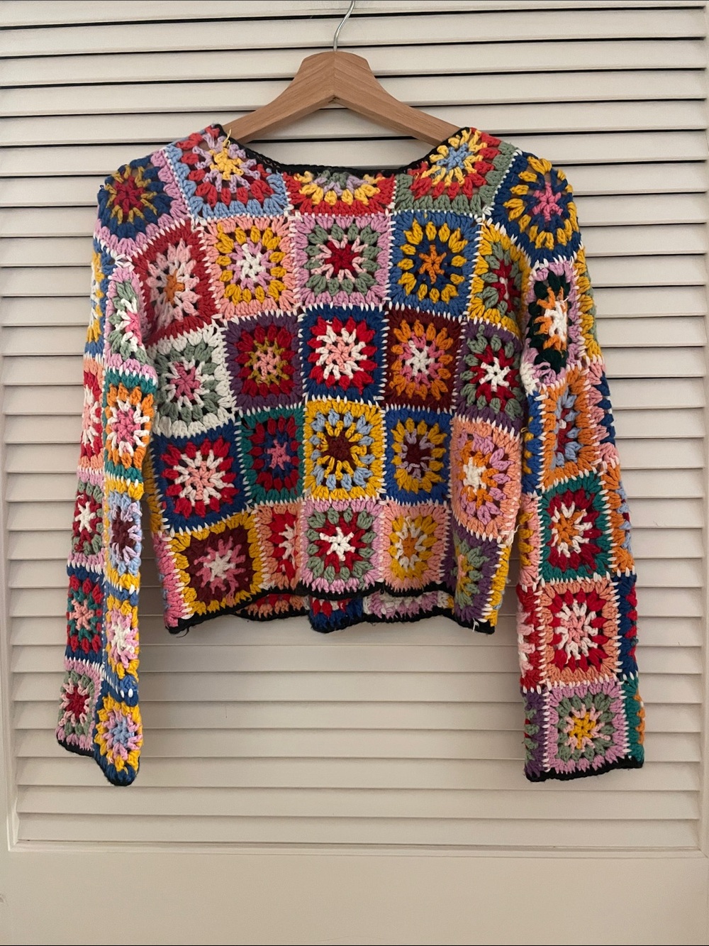Handmade Multicolor Crochet Granny Square Sweater